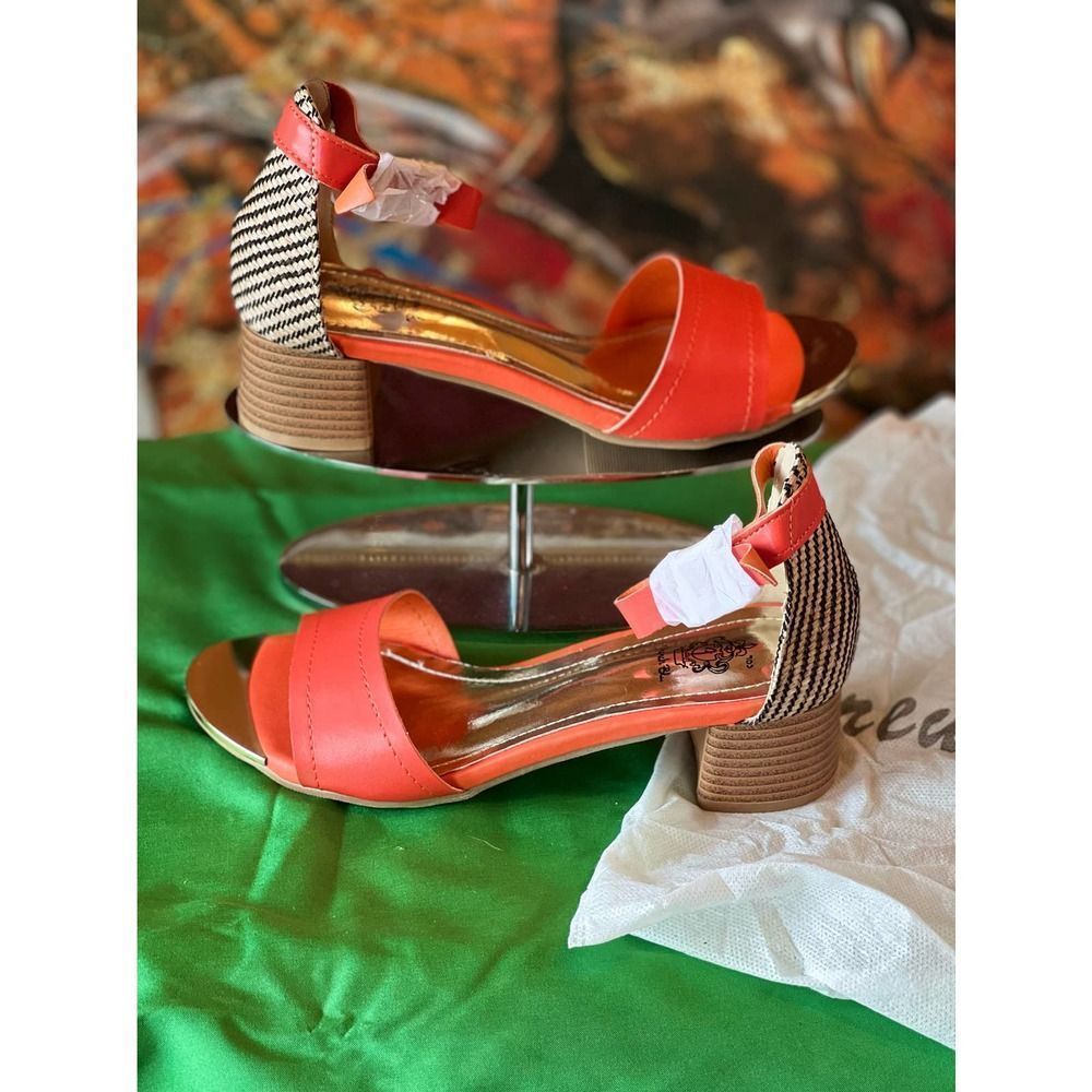 French Blu Women's Orange Cindy Ankle Strap Slingback Sandal EU37 US 6 - Picture 4 of 10